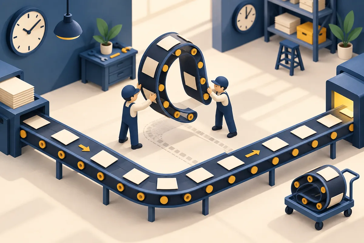 A paper conveyor with one unnecessary loop gently removed.